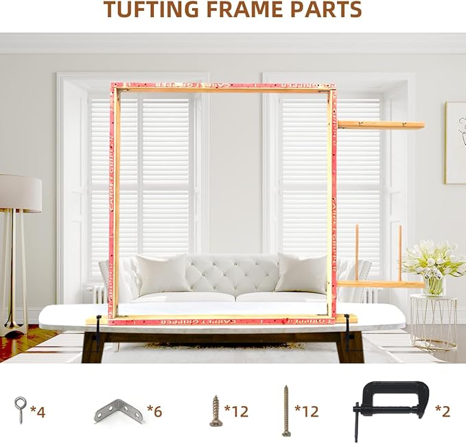 Tufting Frame, Rug Tufting Frame, 27.5”x 27.5” Tufting Frame for Rug Making, Wooden Rug Making Tools Kit Suitable for Electric Rug Gun Sewing Embroidery Rug Making Beginner (27.5in x 27.5in)