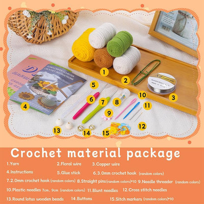 Beginner Crochet Kits, 5-Piece Sunflower Coaster Set, Plant Crochet kit, Adult Crochet Beginner Kits, with Step by Step Guide Video, Sunflower Crochet Material Tool - Image 2