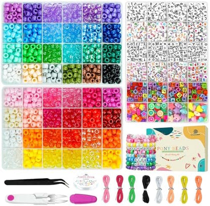 Dowsabel Friendship Bracelet Making Kit, Pony Kandi Beads & 11 Different Beads, 8 Colors Nylon Thread, DIY Jewelry & Craft Gifts by Dowsabel