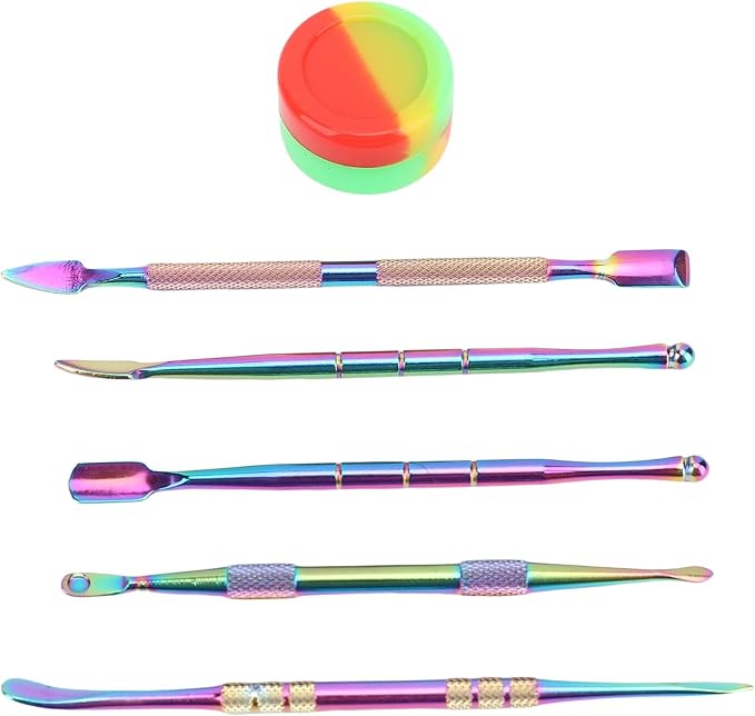 LOCADENCE 6Pcs Double Ended Carving Tools, Clay Sculpting Tools with Silicone Container, Stainless Steel Wax Sculpting Tools for Wood, Wax, Clay, Pottery, Rainbow Color