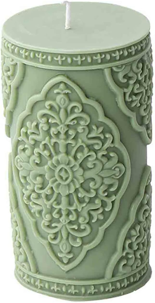 Grainrain 3D Large Lace Flower Column Silicone Candle Mold Decorated Pillar Candle Mould Handcrafted Silicone Molds for Candle Wax Resin Gyspum Crafts Making Large Size (ZH025)