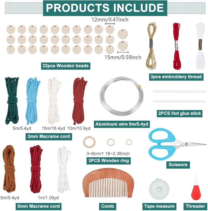 FREEBLOSS 9 Set DIY Macrame Christmas Oranments Macrame Xmas Gnomes Macrame Christmas Tree Macrame Hanging Ornament Kit Macrame Kits for Adults Beginners Macrame Supplies for Christmas Crafts