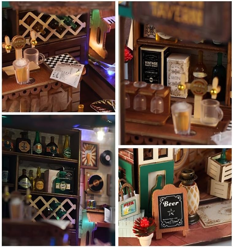 DIY Miniature House Kit, Mini House Building Kit, DIY Book Nook Kit, Tiny Model House for Adults to Build, Beginner 3D Wooden Book Nook, for Family Friends (Tavern) - Image 4