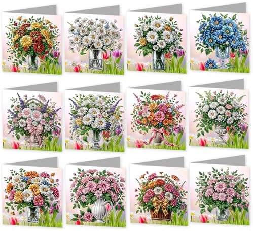 Diamond Painting Greeting Cards 12 Pack Vase Design DIY 5D Diamond Art Kits with Irregular Rhinestones and Envelopes Handmade Craft for Adults Holiday Gifts by Unknown