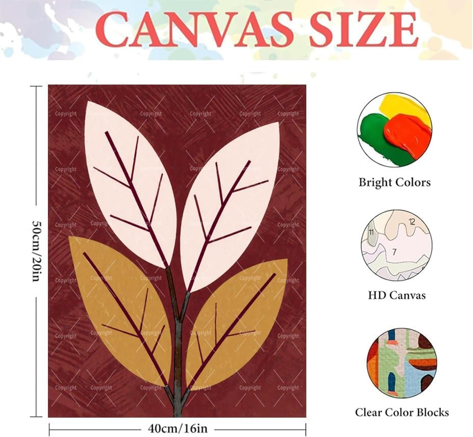 Botanical Paint By Numbers Kit For Adults - Diy Minimal Leaf Shapes Painting On Canvas 16X20 In, Acrylic Paint Set, Suitable For Beginners, Wall Art Decor Art For Home Decoration Or Gifts, Unframed - Image 2