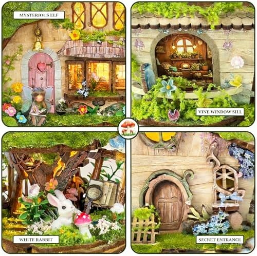 RHZN Miniature House Kit 3D Wooden Puzzles for Adults Book Nook Tree House - Image 4