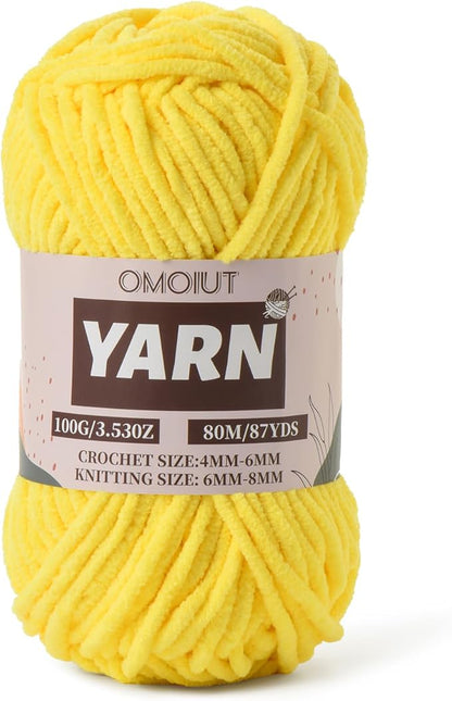 Yellow Fluffy Chenille Yarn for Crocheting - Baby Yarn for Crocheting Soft Blanket - Crochet amigurumi Chunky Yarns - Super Bulky 5 Velvet Yarns