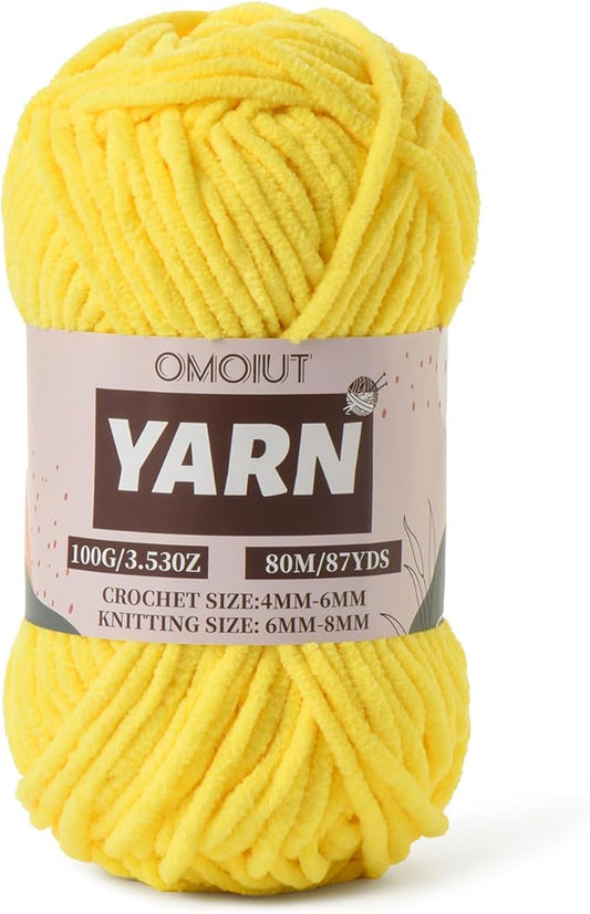 Yellow Fluffy Chenille Yarn for Crocheting - Baby Yarn for Crocheting Soft Blanket - Crochet amigurumi Chunky Yarns - Super Bulky 5 Velvet Yarns