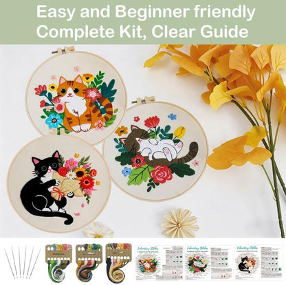 Nuberlic 3 Pack Cat Embroidery Kit for Beginners Adults - Image 2