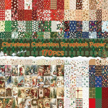 170 Sheets Vintage Christmas Scrapbook Paper, 8 Festive Themes Gingerbread Tree Snowflake Pattern Decorative Craft DIY Supplies Kit for Junk Journal Supplies, Collage, Card Making, Gift Wrapping - Image 2