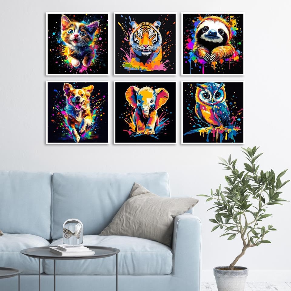 Mowana Framed Paint by Numbers Kit for Adults- 6 Pack Paint by Number for Adults Beginners, Painting Kits on Canvas Colorful Animal Paint by Numbers with Easel for Relaxing & Wall Decor 8x8 inches - Image 7