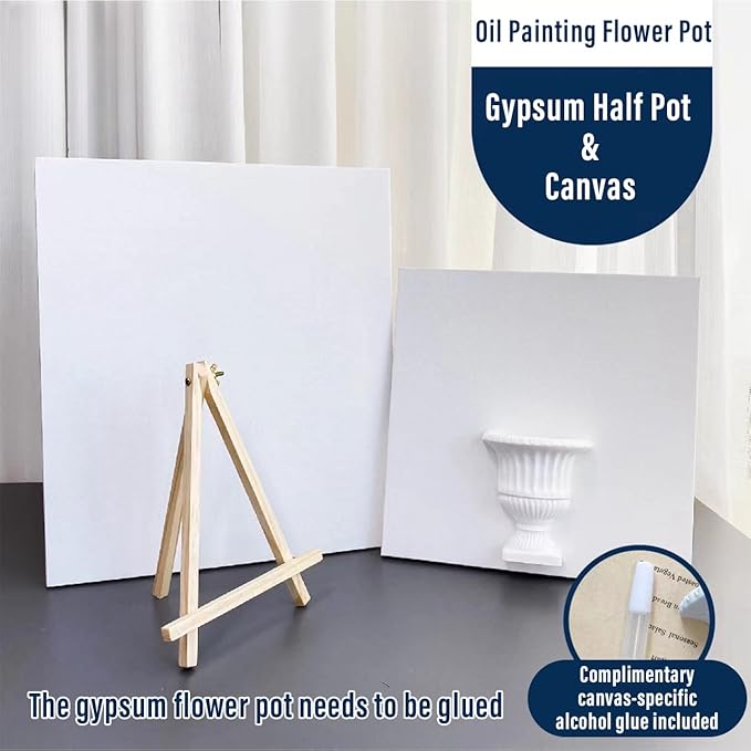 Artistic Oil Painting & Plaster Vase Set - DIY Dried Flower Holder, Separated Components for Easy Assembly, Decorative Wall Art & Textured Vase for Living Room, Bedroom, Office Home Table Decor (W)