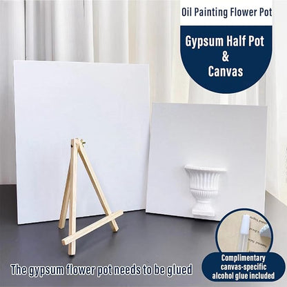Artistic Oil Painting & Plaster Vase Set - DIY Dried Flower Holder, Separated Components for Easy Assembly, Decorative Wall Art & Textured Vase for Living Room, Bedroom, Office Home Table Decor (E)