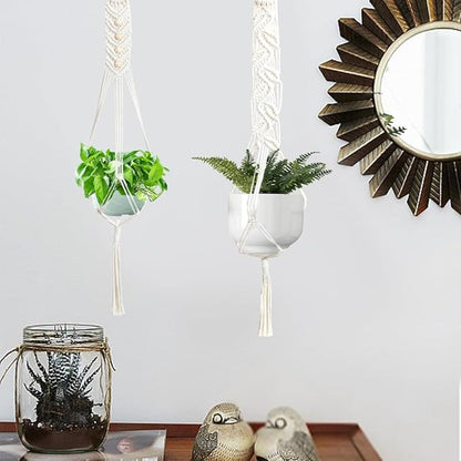 ORIGACH 3 Set DIY Macrame Plant Hanger Kit for Beginner, Boho Macrame Hanging Plant Holders with Macrame Cord, Wooden Rings, S Hooks & Instructions for Adult Beginner