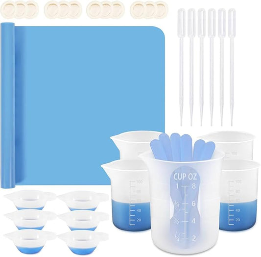 KISREL Silicone Measuring Cups for Resin, Resin Supplies with 250&100ml Silicone Cups, Resin Mixing Cups, Stir Sticks, Epoxy Mixing Cup, Molds