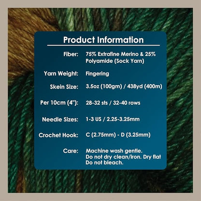 KnitPro Symfonie Hand Dyed Yarn | Extra Fine Merino Wool & Polyamide Blend for Knitting & Crocheting, Fingering Weight, Oeko-TEX Certified 400m, 100g Skein | Terra Variegated Himalayas