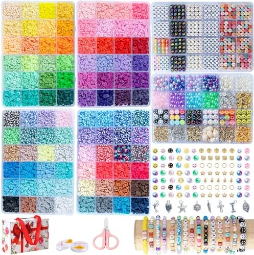 Premium 6-Box Clay Beads Bracelet Making Kit - 12,000 Polymer & Heishi Beads in 96 Colors,Jewelry Kit with Over 1,300 Letter Beads & Exclusive Mermaid Charms - Gift for DIY Enthusiasts by SJZWSD