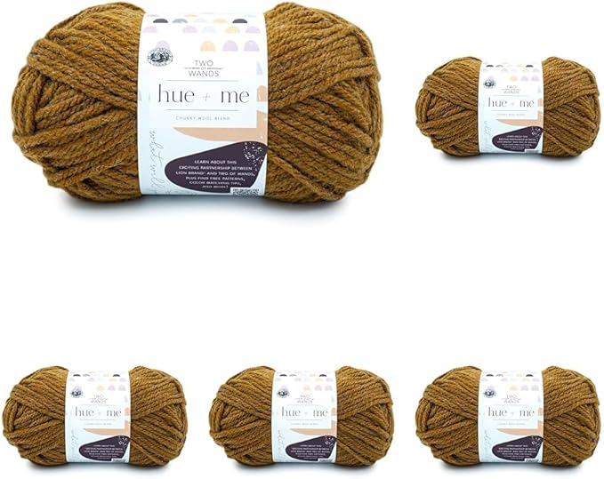 Lion Brand Hue + Me Yarn for Knitting, Crocheting, and Crafting, Bulky and Thick, Soft Acrylic and Wool Yarn, Arrowwood, (5-Pack)