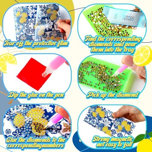 Saillong 12 Pack Lemon Diamond Painting Greeting Cards Kits Summer Capri Italy Lemon Diamond Art Cards with Envelopes Blue Yellow 5D Rhinestones Painting Making Kit for Adult DIY Craft Summer Gifts - Image 6