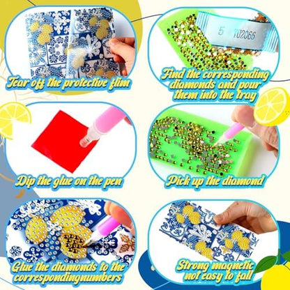 Saillong 12 Pack Lemon Diamond Painting Greeting Cards Kits Summer Capri Italy Lemon Diamond Art Cards with Envelopes Blue Yellow 5D Rhinestones Painting Making Kit for Adult DIY Craft Summer Gifts - Image 6