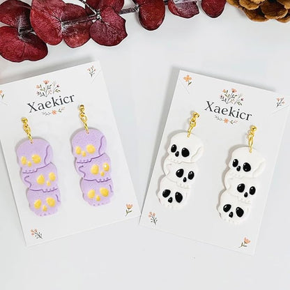 Xaekicr Halloween Skull Polymer Clay Cutters – 3-Stacked Skull Shape Clay Earring Cutters for DIY Jewelry, Polymer Clay Molds, Clay Tools – Halloween Cookie & Earring Making Supplies