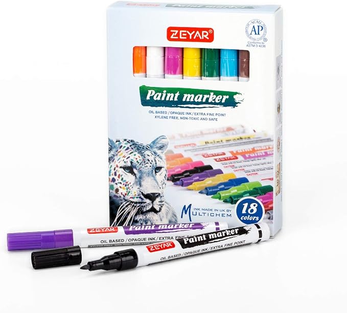 ZEYAR Oil-Based Paint Markers, Expert of Rock Painting, Extra Fine Point, 18 Colors, AP Certified. Works on Rock, Wood, Glass, Metal, Ceramic and more