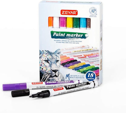 ZEYAR Oil-Based Paint Markers, Expert of Rock Painting, Extra Fine Point, 18 Colors, AP Certified. Works on Rock, Wood, Glass, Metal, Ceramic and more