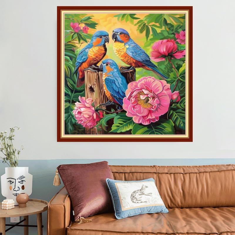 Joyhoor Stamped Cross Stitch Kits for Beginners, Needlepoint Kits for Adults, 11CT Counted Embroidery Kits-Birds and Flowers 18x18 inchs - Image 2