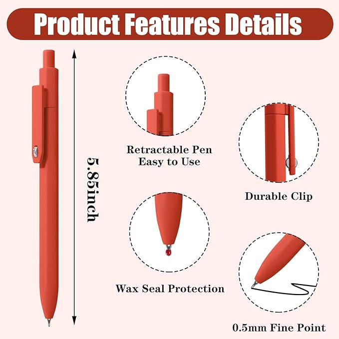 Piochoo Pens, 8 Pack Black Ink Gel Pens Ballpoint Smooth Writing Pens for Journaling, Cute Office Supplies for Nurses Women Teachers
