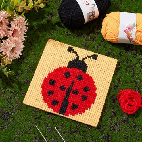 FREEBLOSS 10 Set Plastic Canvas Cross Stitch Kits with 11 Colors Yarn Insect Theme Plastic Canvas Kit with Instruction of 10 Different Patterns Mesh Sheet Coasters for Beginners - Image 6