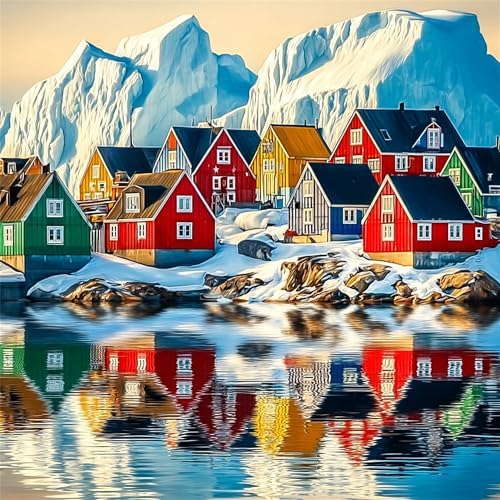 Jiqinsiye Houses Adults Paint by Number Kits,Snow Mountain Painting by Number Kits on Canvas,Large Color by Numbers Adult Watercolor Gifts for Friends Wall Decor by Unknown