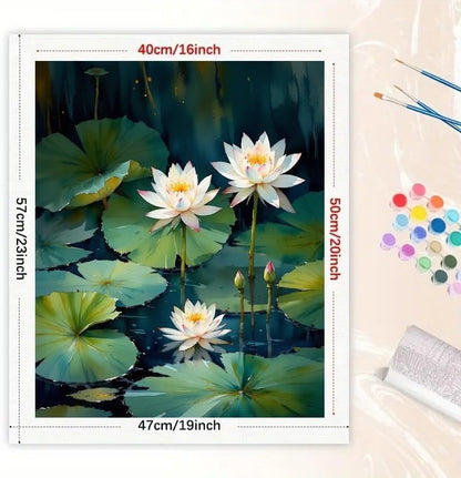 Botanical Paint by Numbers Kit for Adults - DIY Lotus Flowers and Lily Pads on Water Painting on Canvas 16x20 Inches, Acrylic Paint Set, Suitable for Beginners,Nature Art for Home Decoration - Image 2