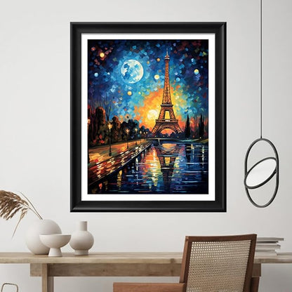 Leczany Cross Stitch Stamped Kit for Adults - Moonlight Tower | DIY Embroidery Starter Patterns Craft Kit Needlepoint for Beginner | 11CT, 3 Strands | 13.4x17.3 inches