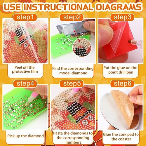 UPINS 8Pcs Fall Diamond Art Coasters with Holder - Image 3