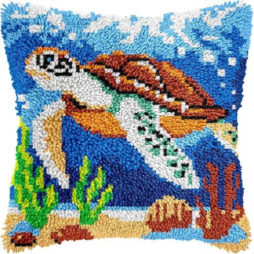 Sea Turtle Latch Hook Kits for Adults Beginners, Pre-printed Canvas by VEIROUSA
