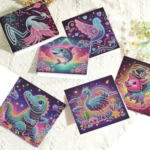 C'eitura 6Pcs Cute Animal DIY Diamond Art Painting Greeting Cards Kit | Adorable Kawaii Theme Thank You Birthday Cards | All Occasion Blank Note Cards for Kids & Adults - Image 4
