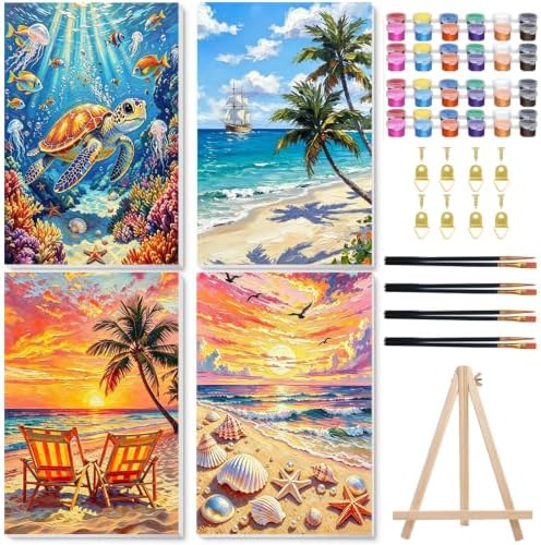 Beach Paint by Number for Adults, Paint by Numbers Kit for Adults 8x12 Inch by hkejoi