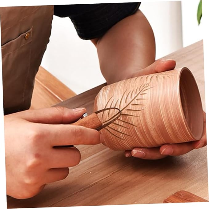 LIFKOME Metal Pottery Clay Sculpture Carving Tool with Comfortable Handle Wood and Metal Material for Precise DIY Clay Trimming and Sculpting Crafts