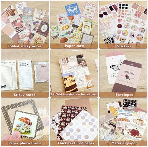 Scrapbooking Supplies Kit, A6 Grid Notebook, Vintage Junk Journaling Kit - Image 5