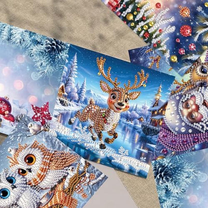 TDFERAN 8 Pack Diamond Art Kits for Adults Christmas Card Blank Cards Blank Greeting Cards Diamond Painting Note Cards with Envelopes Friendship/Anniversary Cards Thanks Cards Santa Claus Deer Owl - Image 5