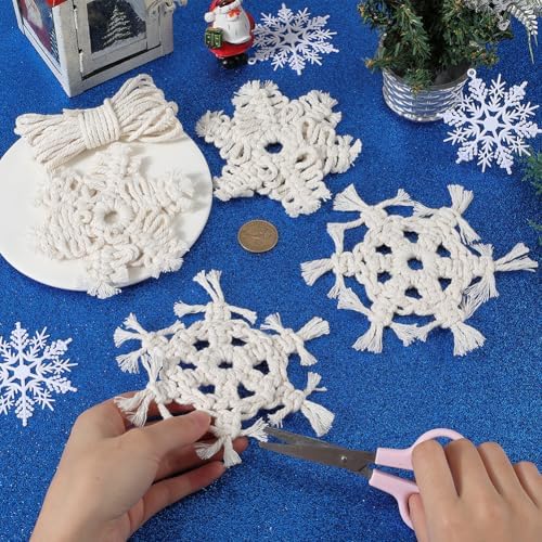 SUNNYCLUE DIY 4 Sets Macrame Kit Christmas Macrame Ornaments Macrame Snowflakes Winter Macrame Keychains with Instructions Macrame Kits for Beginners Adults DIY Wall Hangings Decoration - Image 3