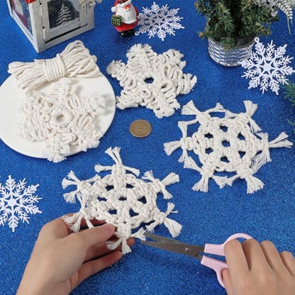SUNNYCLUE DIY 4 Sets Macrame Kit Christmas Macrame Ornaments Macrame Snowflakes Winter Macrame Keychains with Instructions Macrame Kits for Beginners Adults DIY Wall Hangings Decoration - Image 3