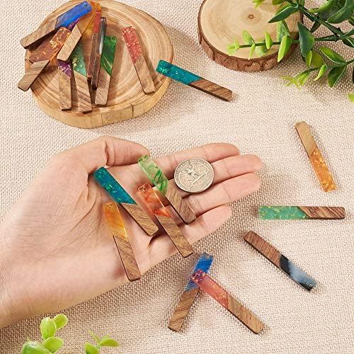 FASHEWELRY 20Pcs Resin Wood Earring Charms Rectangle Wooden Earring Blanks Bar Boho Charms for Jewelry Making Wooden Earring Pieces with Gold Foil - Image 4