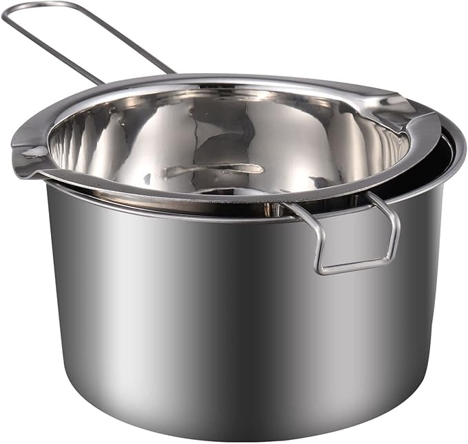 1 Set Double Boiler Pot Stainless Steel Water Boiling Melting Pot with Dual Pour Spout for Candle Butter Chocolate Cheese Caramel 400ml