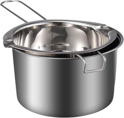 1 Set Double Boiler Pot Stainless Steel Water Boiling Melting Pot with Dual Pour Spout for Candle Butter Chocolate Cheese Caramel 400ml