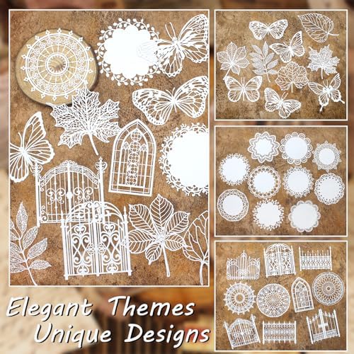 Anvin 30 Pcs Scrapbook Lace Paper Vintage Background Paper Cutouts Leaves, Frames, Flowers, Butterfly Hollow Decorative Paper for Scrapbooking, Junk Journal, Art Journaling, Card Making, Planner, DIY - Image 3