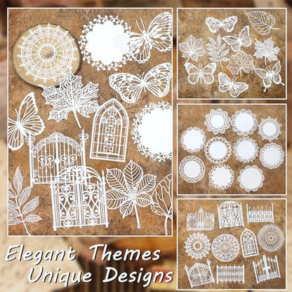 Anvin 30 Pcs Scrapbook Lace Paper Vintage Background Paper Cutouts Leaves, Frames, Flowers, Butterfly Hollow Decorative Paper for Scrapbooking, Junk Journal, Art Journaling, Card Making, Planner, DIY - Image 3