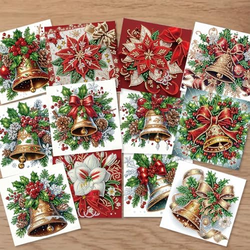 12Pack Flower Diamond Painting Greeting Card Kits DIY 5D Diamond Art with Envelopes & Rhinestones,Christmas Creative Birthday Gifts for Adults, Family, Friends (Christmas Bells) - Image 4
