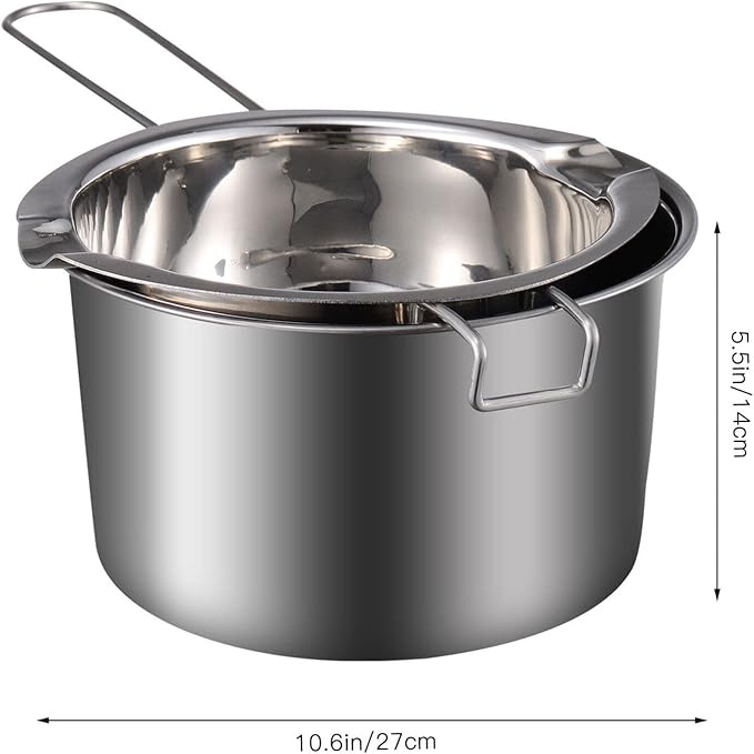 1 Set Double Boiler Pot Stainless Steel Water Boiling Melting Pot with Dual Pour Spout for Candle Butter Chocolate Cheese Caramel 400ml