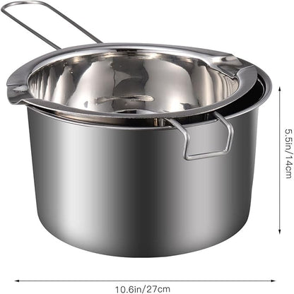 1 Set Double Boiler Pot Stainless Steel Water Boiling Melting Pot with Dual Pour Spout for Candle Butter Chocolate Cheese Caramel 400ml